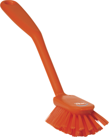 Szczotka do zmywania, Vikan 4237, z krawędzią skrobiącą, 280 mm, średnia, pomarańczowa