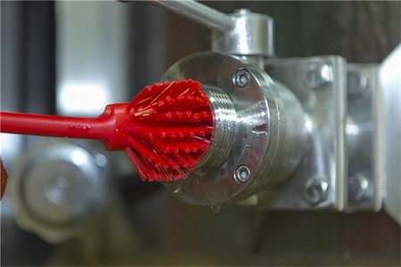 Szczotka do zmywania, Vikan 4237, z krawędzią skrobiącą, 280 mm, średnia, pomarańczowa