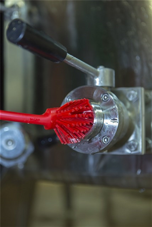 Szczotka do zmywania, Vikan 4237, z krawędzią skrobiącą, 280 mm, średnia, pomarańczowa